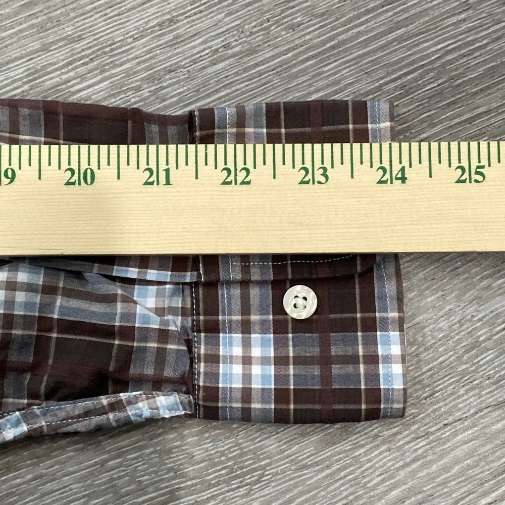 Vintage Kenneth Gordon Plaid‎ Button Down Shirt Men Size M Brown Blue USA Made